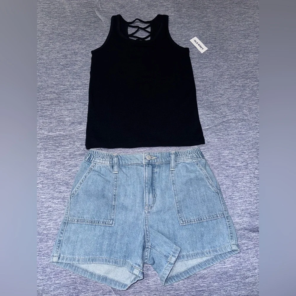 Girls Old Navy Denim Blue Shorts and Black Top